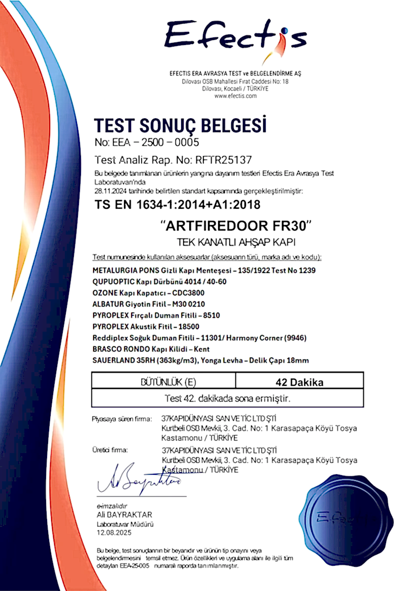 Yangına Dayanımlı Test Sonuç Belgesi
